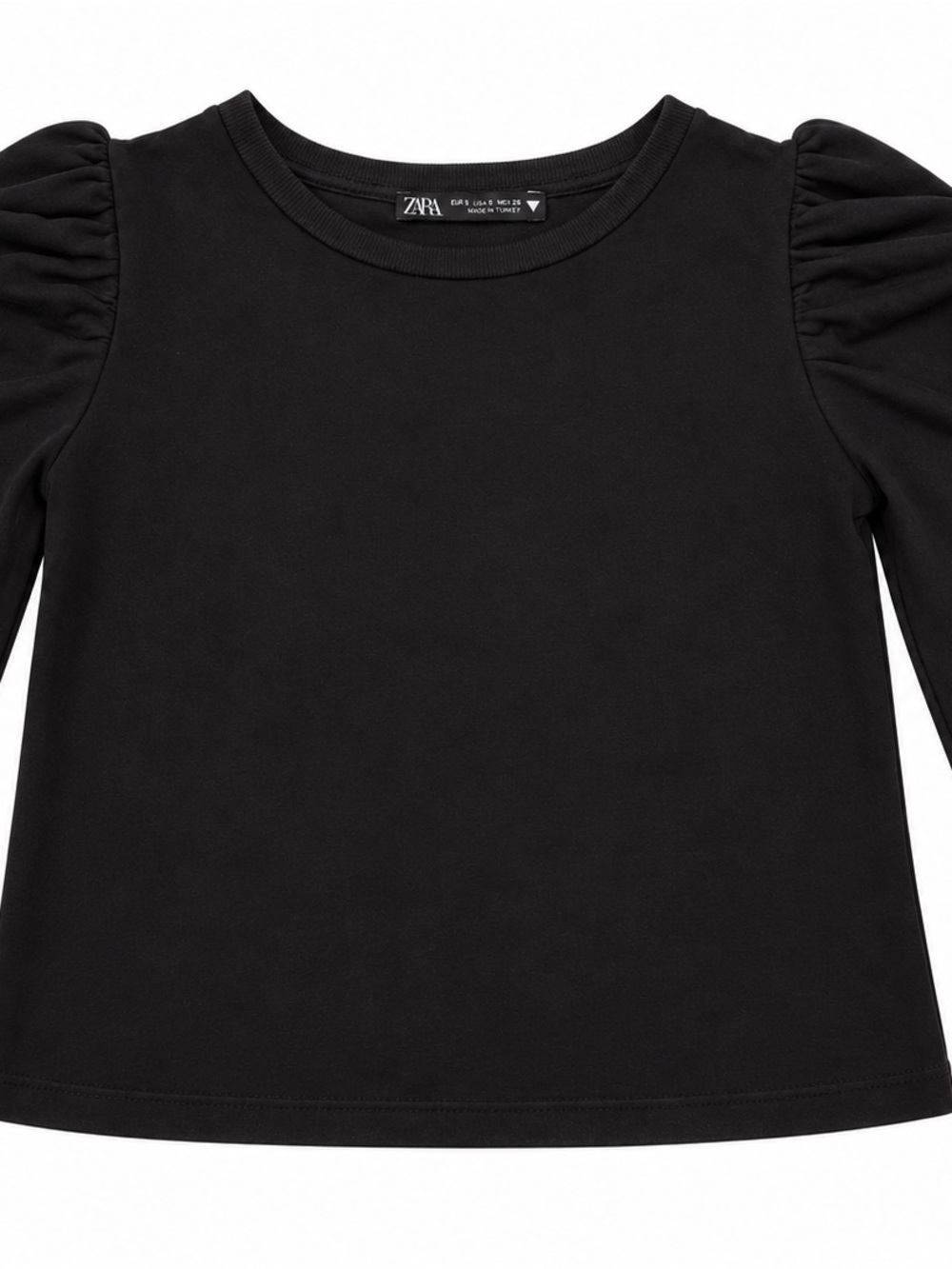 Zara Black Puff-Sleeve Crewneck Top